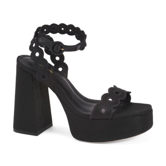 LARROUDE  Dolly Broderie Platform BlackSandals - Picture 1 of 3